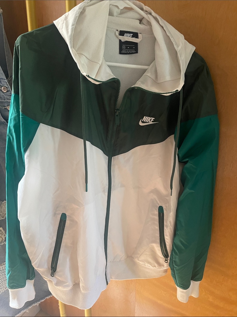 Nike White, Forest Green & Teal Hooded Windbreaker Jacket